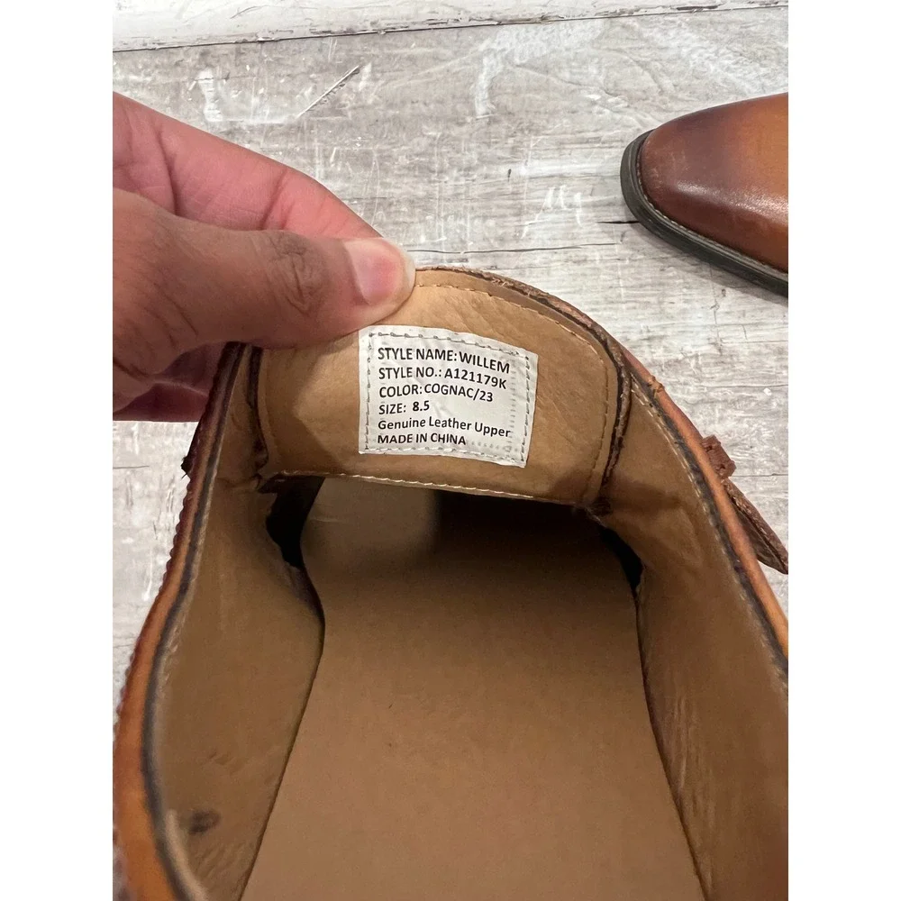 La Milano Willem Dress Shoes Men's US 8.5 Brown Upper Leather Monk Strap Cap Toe
